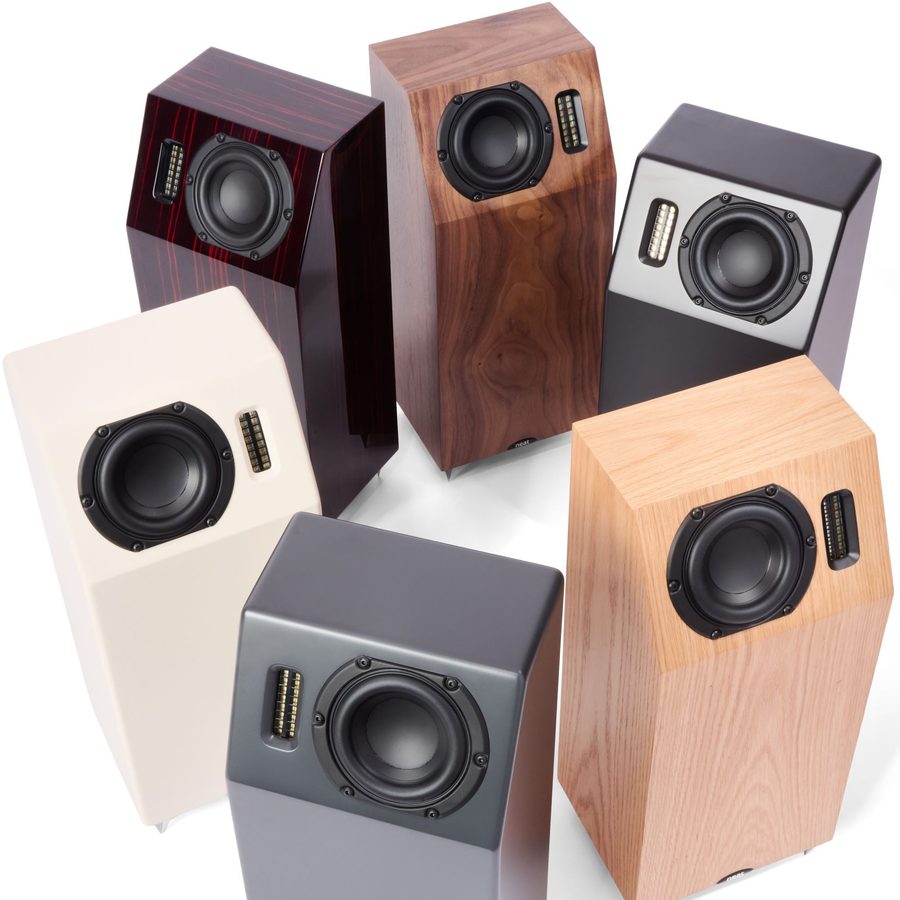 Neat Alpha II compact floorstanding loudspeakers in the full range of finishes