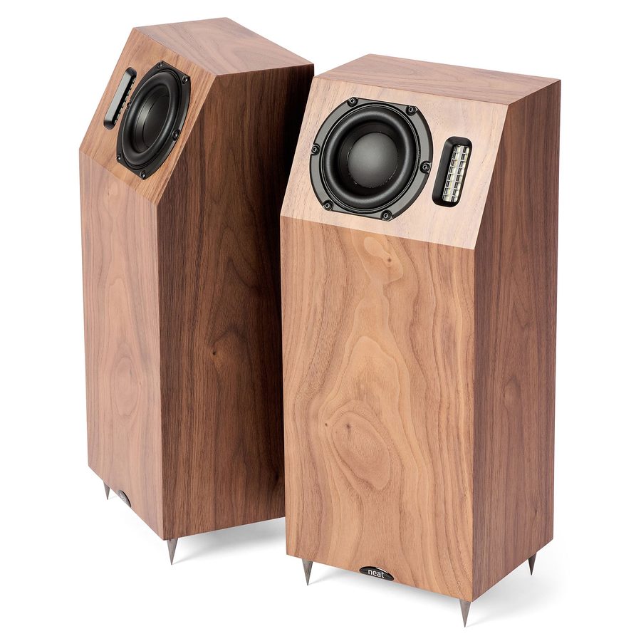 Neat Alpha II compact floorstanding loudspeakers in walnut