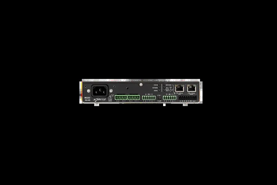 Powersoft MEZZO 324 AD rear panel with Dante ports
