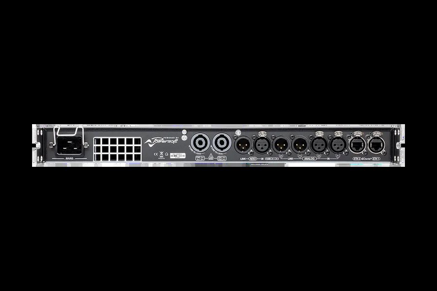 Powersoft T602 rear panel with AES3, Dante and Speakon outputs