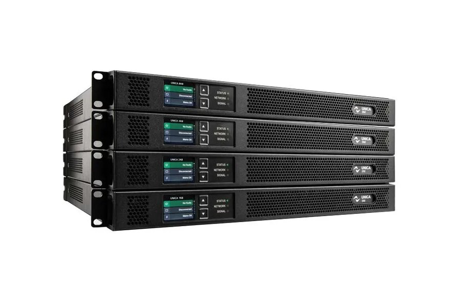 Powersoft UNICA 8M eight-channel amplifiers stacked