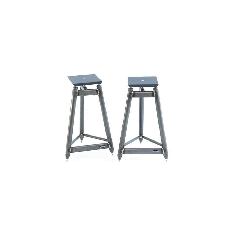 Solidsteel SS-5 speaker stands in raw finish
